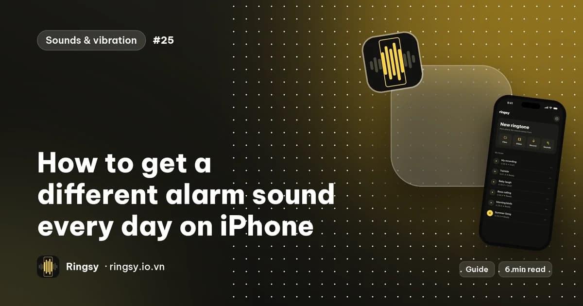 Cover: how to get a different alarm sound every day on iPhone, beside Ringsy's tone library