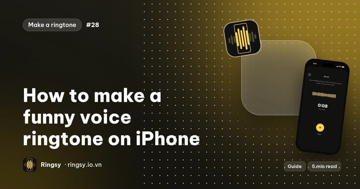 Cover: how to make a funny voice ringtone on iPhone, beside Ringsy's record screen