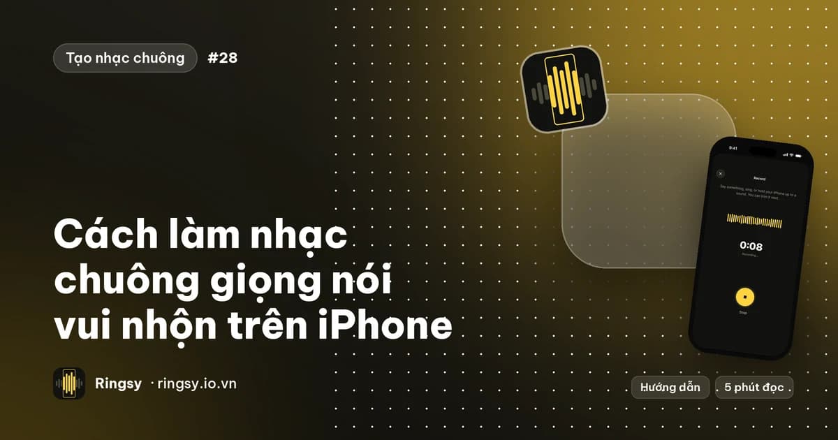 Ảnh bìa: cách làm nhạc chuông giọng nói vui nhộn trên iPhone, cạnh màn hình ghi âm của Ringsy