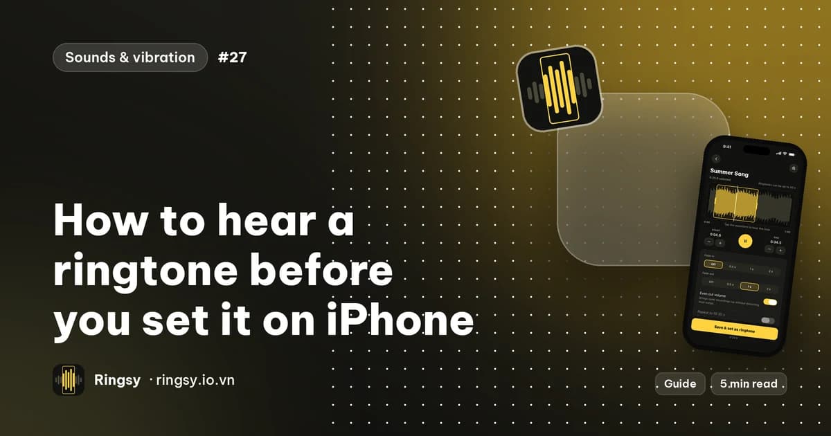 Cover: how to hear a ringtone before you set it on iPhone, beside Ringsy's editor