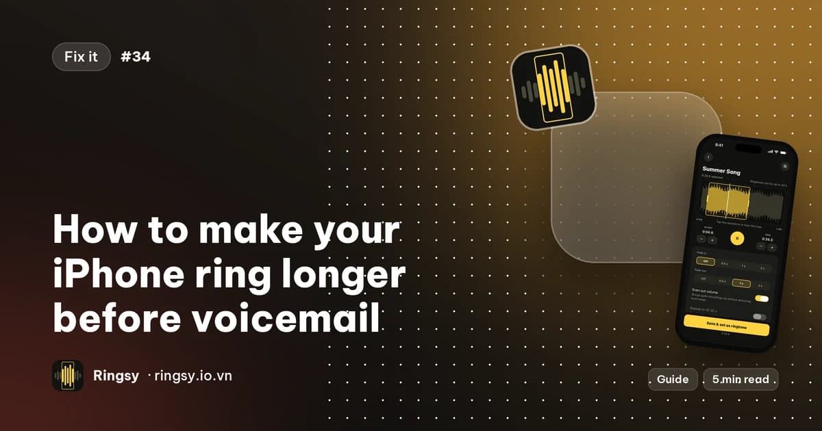 Cover: how to make your iPhone ring longer before voicemail, beside Ringsy's editor